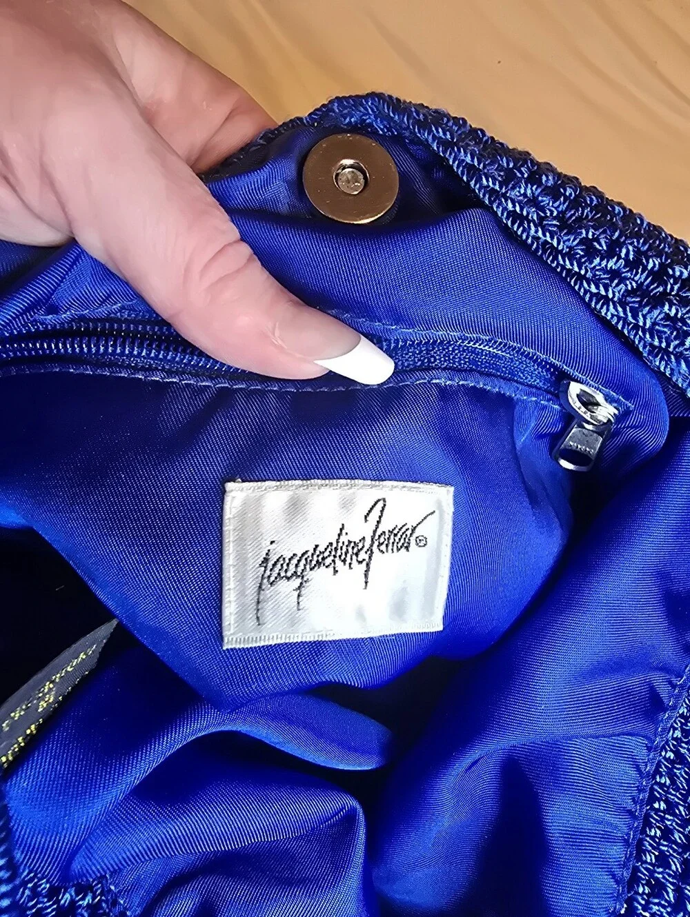 Vintage Jacqueline Ferrar Royal Blue Crochet Shoulder Bag Boho Hobo Tote